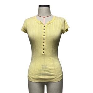 Vintage American Attitudes Yellow Knit Button Front Layering Y2K Top